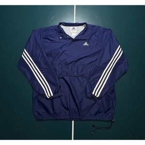 Vintage 90s Adidas Windbreaker Jacket Men's Medium Snap Pullover Blue 3 Stripe